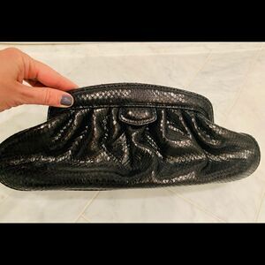 BANANA REPUBLIC leather/snakeskin clutch or evening shoulder bag w/ metal strap